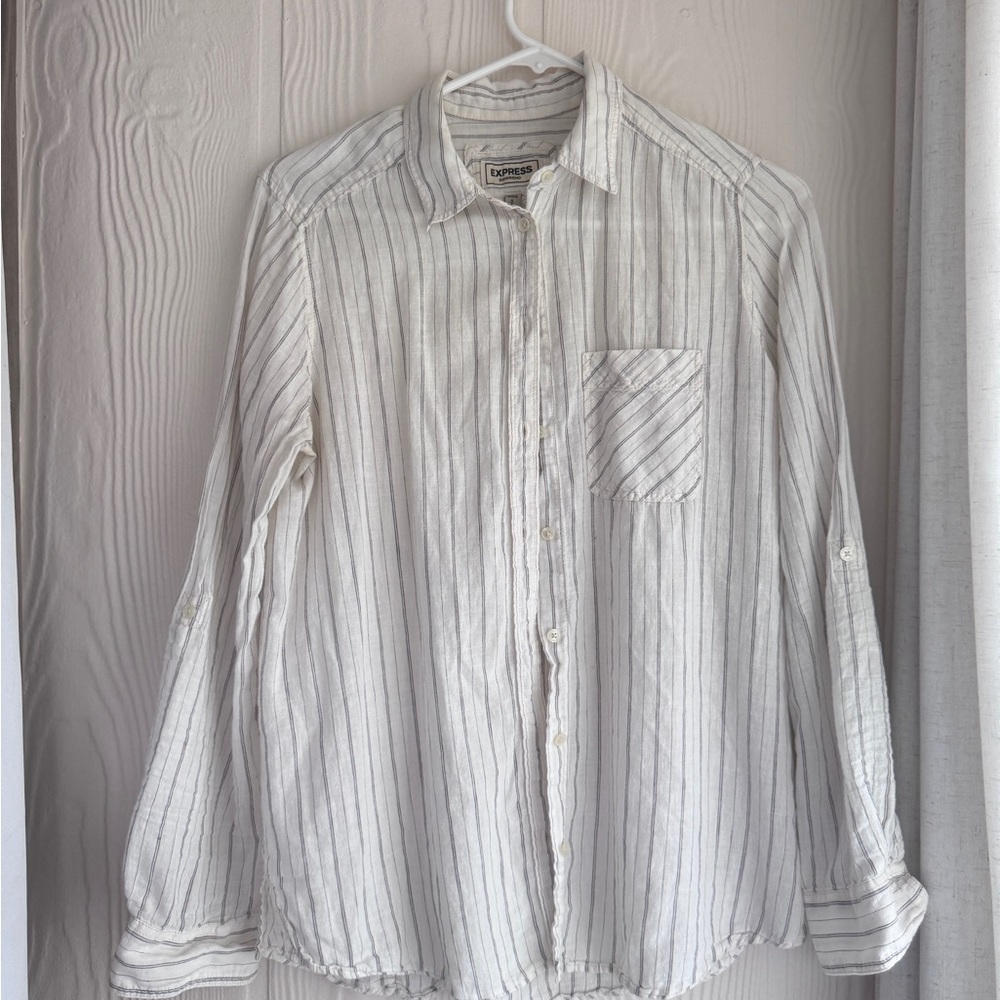 Express White Striped Button-Down Shirt